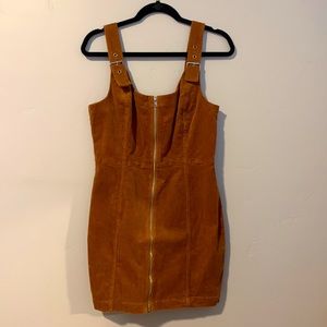 Brown Corduroy Zipper Dress